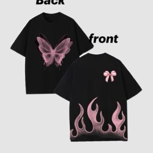 Pink Butterfly Flame Oversized T-Shirt