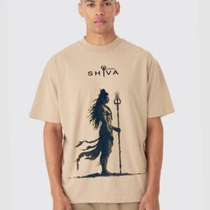 Mahadev Trishul Graphic Oversized T-Shirt – Beige